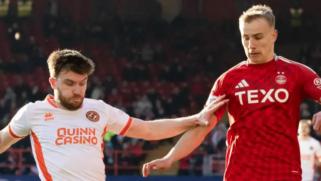 Dundee United's Ryan Strain and Aberdeen's Topi Keskinen