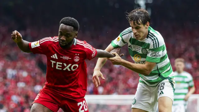 Aberdeen's Shayden Morris and Celtic's Paulo Bernardo