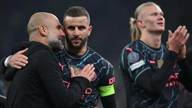 Walker and Guardiola interact 