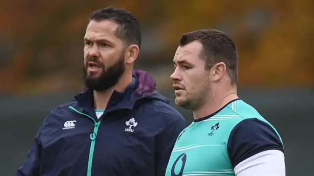 Andy Farrell and Cian Healy in Ireland training in 2016