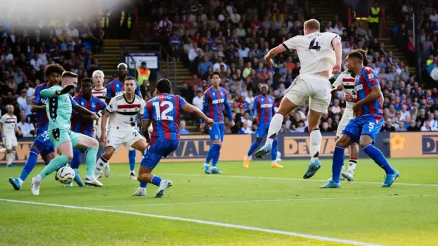 Matthijs de Ligt of Manchester United shoots during the Premier League match between Crystal Palace FC and Manchester United FC at Selhurst Park