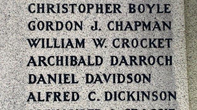 William Crocket's name on the Cheapside Street memorial