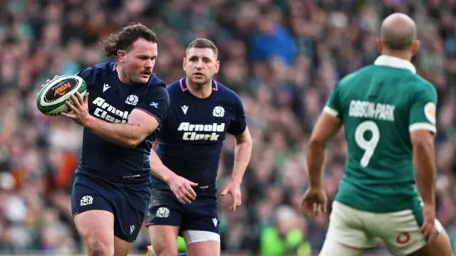 Ewan Ashman carries during Scotland's Six Nations defeat by Ireland