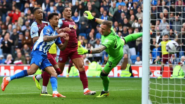 Joao Pedro scores for Brighton against Aston Villa