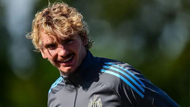 Nick Woltemade smiles during a Newcastle United training session on 9 September, 2025