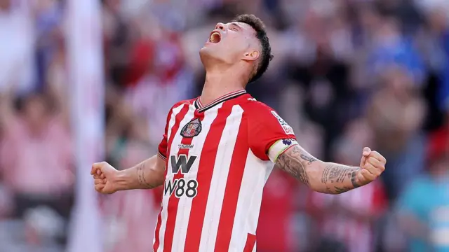 Granit Xhaka of Sunderland celebrates qualification to the Europa League