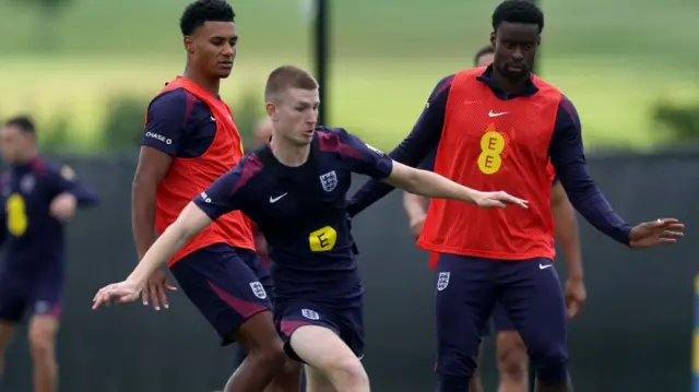 Ollie Watkins, Adam Wharton and Marc Guehi 