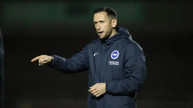 Brighton & Hove Albion U21 manager Andrew Crofts looks on during the Papa John's Trophy match between Northampton Town and Brighton And Hove Albion U21 at Sixfields Stadium