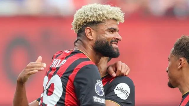 Bournemouth's Philip Billing is congratulated by a team-mate after scoring the first goal in his side's 3-0 win against Everton at the MetLife Stadium