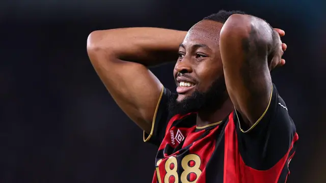 Antoine Semenyo of Bournemouth reacts by putting his hands behind his head