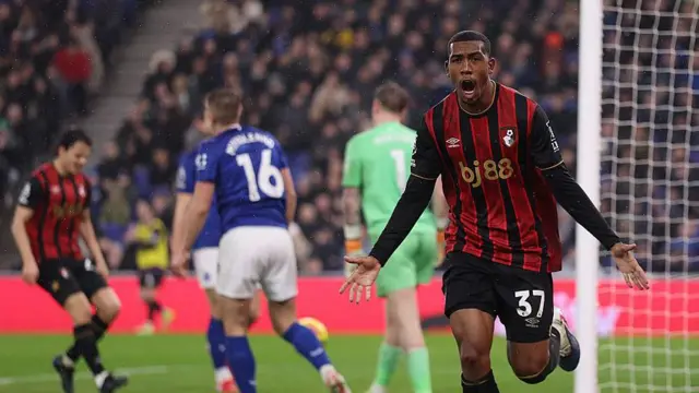 Rayan celebrates after scoring for Bournemouth