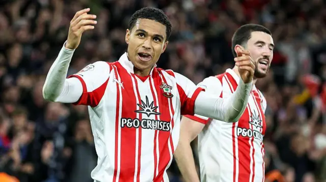 Shea Charles celebrates a goal for Southampton