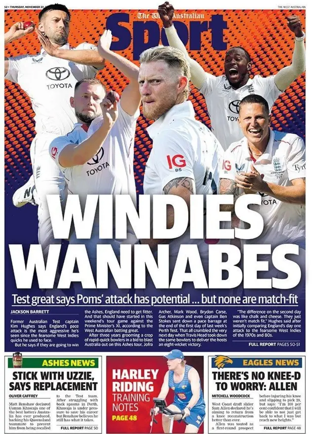 Back page of the West Australian on 26 November