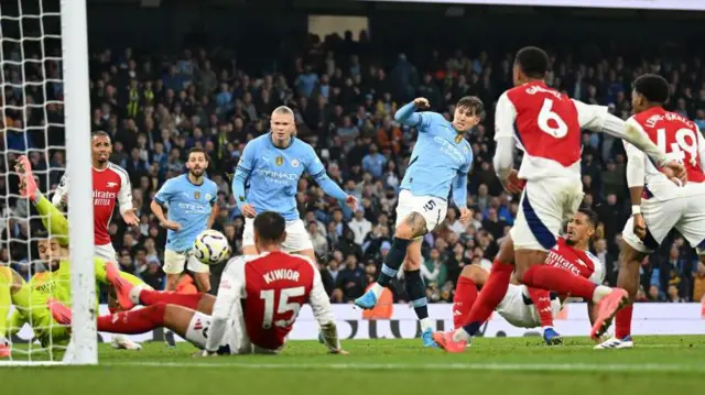 John Stones scoring equaliser against Arsenal