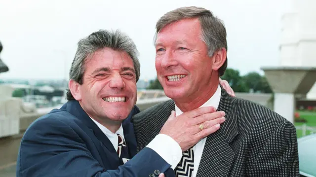 Kevin Keegan embraces Sir Alex Ferguson