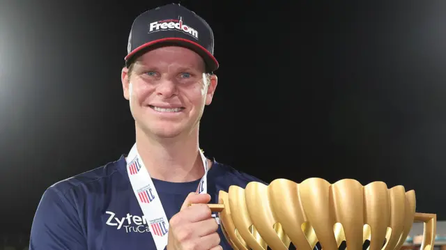 Steve Smith celebrates winning the MLC with Washington Freedom