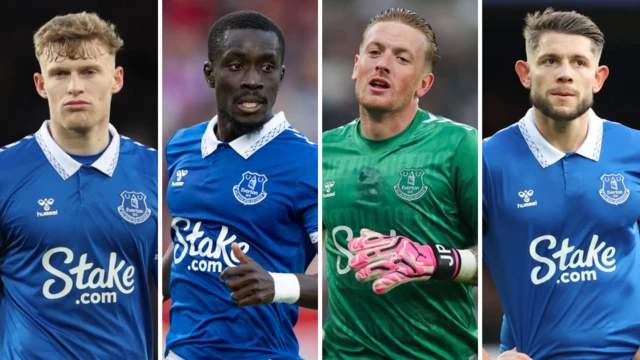 Jarrad Branthwaite, Idrissa Gueye, Jordan Pickford and James Tarkowski