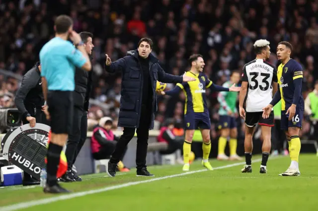 Andoni Iraola remonstrates with the officials during Bournemouth's Premier League defeat at Fulham