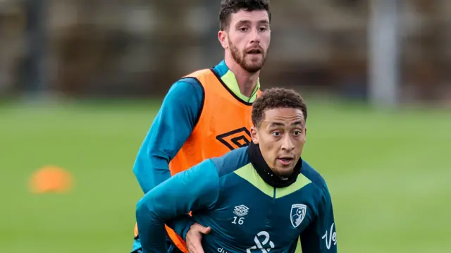 Marcus Tavernier and Marcos Senesi in training for Bournemouth