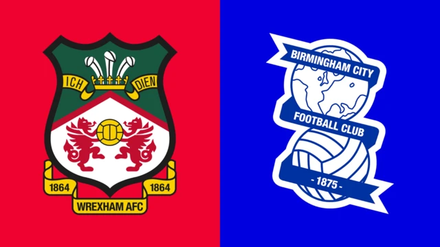 The Wrexham and Birmingham City club crests side by side