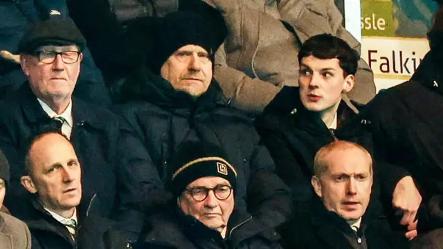 Peter Schmeichel (back row, middle) watches son Kasper help Celtic to victory at Falkirk
