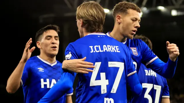 Ipswich Town players celebrate a goal in the 3-1 win over Sheffield Wednesday