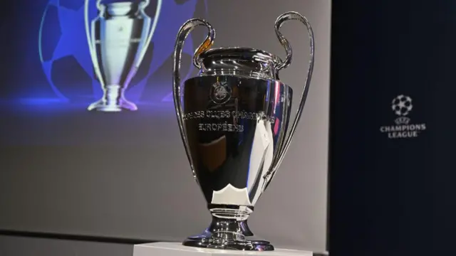 A general view of the Champions League trophy