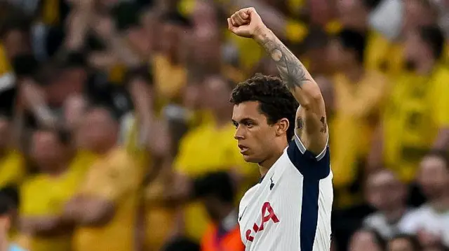 Brennan Johnson celebrates scoring for Tottenham
