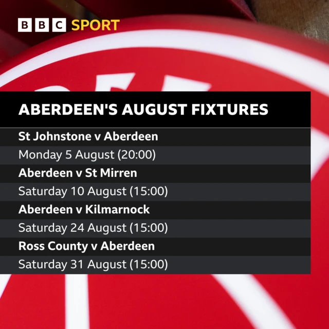 Aberdeen August fixtures