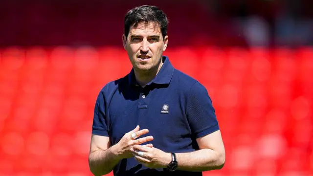 Andoni Iraola inspects the pitch prior to kick-off during the Premier League match between Nottingham Forest and Bournemouth at City Ground.