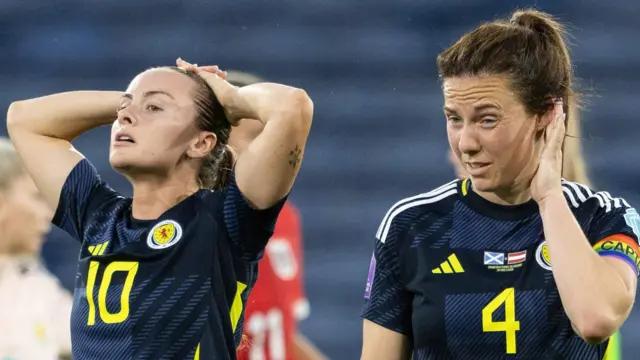 Scotland's Kirsty Howat (L) and Rachel Corsie