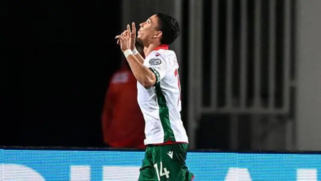 Filip Krastev celebrating scoring his goal for Bulgaria against Georgia