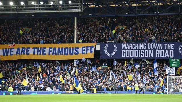 Everton fans in the stands at Goodison Park