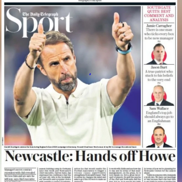 The Daily Telegraph: 'Newcastle: Hands off Howe' back page story