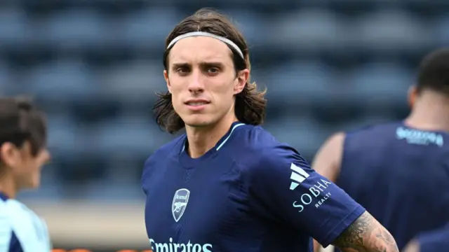 Ricardo Calafiori of Arsenal during a training session