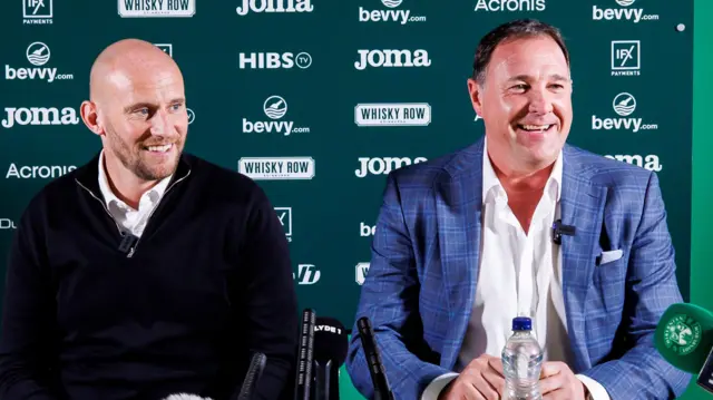 David Gray and Malky Mackay at a Hibs press conference