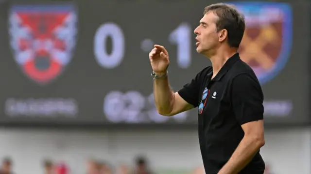 West Ham boss Julen Lopetegui on the touchline during the game against Dagenham & Redbridge