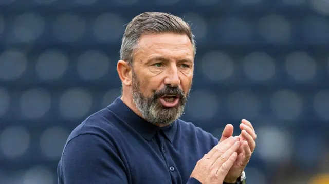 KILMARNOCK, SCOTLAND - SEPTEMBER 01: Kilmarnock manager Derek McInnes during a William Hill Premiership match between Kilmarnock and Hibernian at Rugby Park, on September 01, 2024, in Kilmarnock, Scotland.