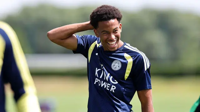 Louis Page of Leicester City during a training session