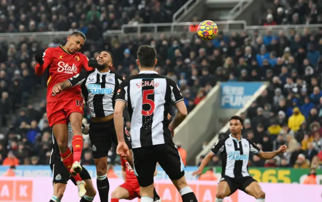 Joao Pedro scores against Newcastle