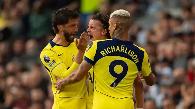 Conor Gallagher and Spurs celebrate a goal at Aston Villa