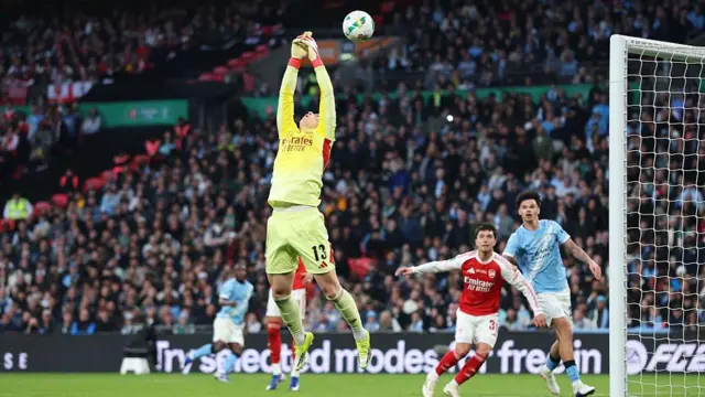 Kepa Arrizabalaga of Arsenal fails to control the ball