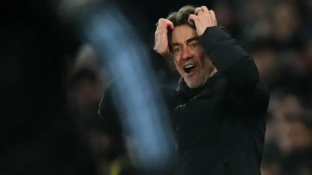 Thomas Frank reacts on the touchline