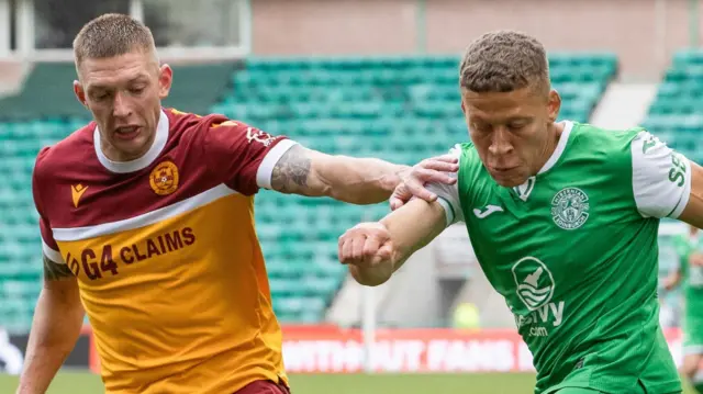 Motherwell's Liam Gordon and Hibernian's Dwight Gayle