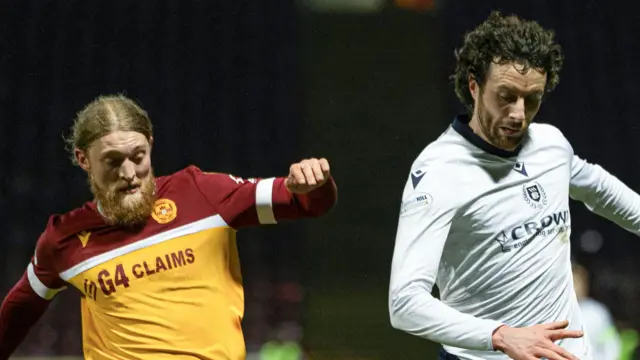 Motherwell's Luke Armstrong and Dundee's Joe Shaughnessy