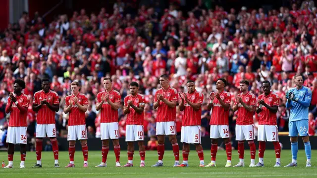 Nottingham Forest squad lined up on the pitch.