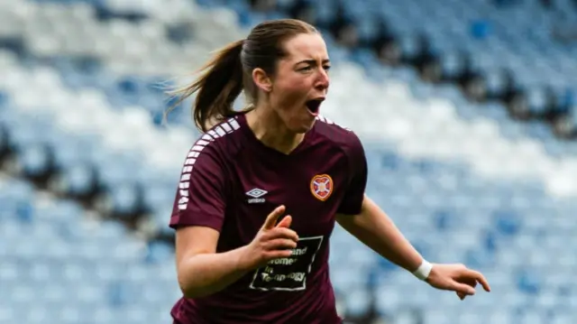 Hearts Kathleen McGovern celebrates