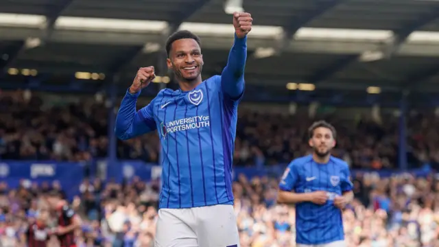 Portsmouth's Josh Murphy celebrates his winner against Blackburn with a fist pump