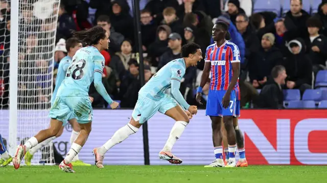Burnley celebrate after scoring against Crystal Palace in the teams' Premier League game at Selhurst Park