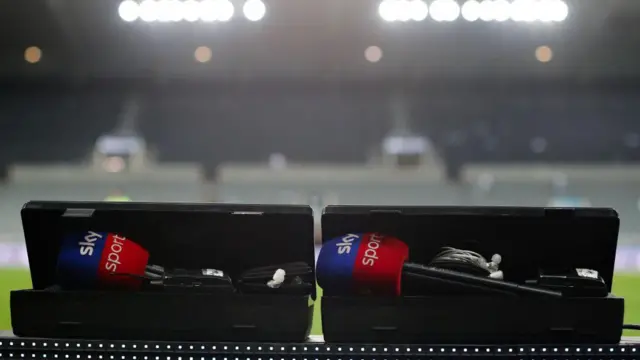 A general view of two microphones with Sky Sports branding